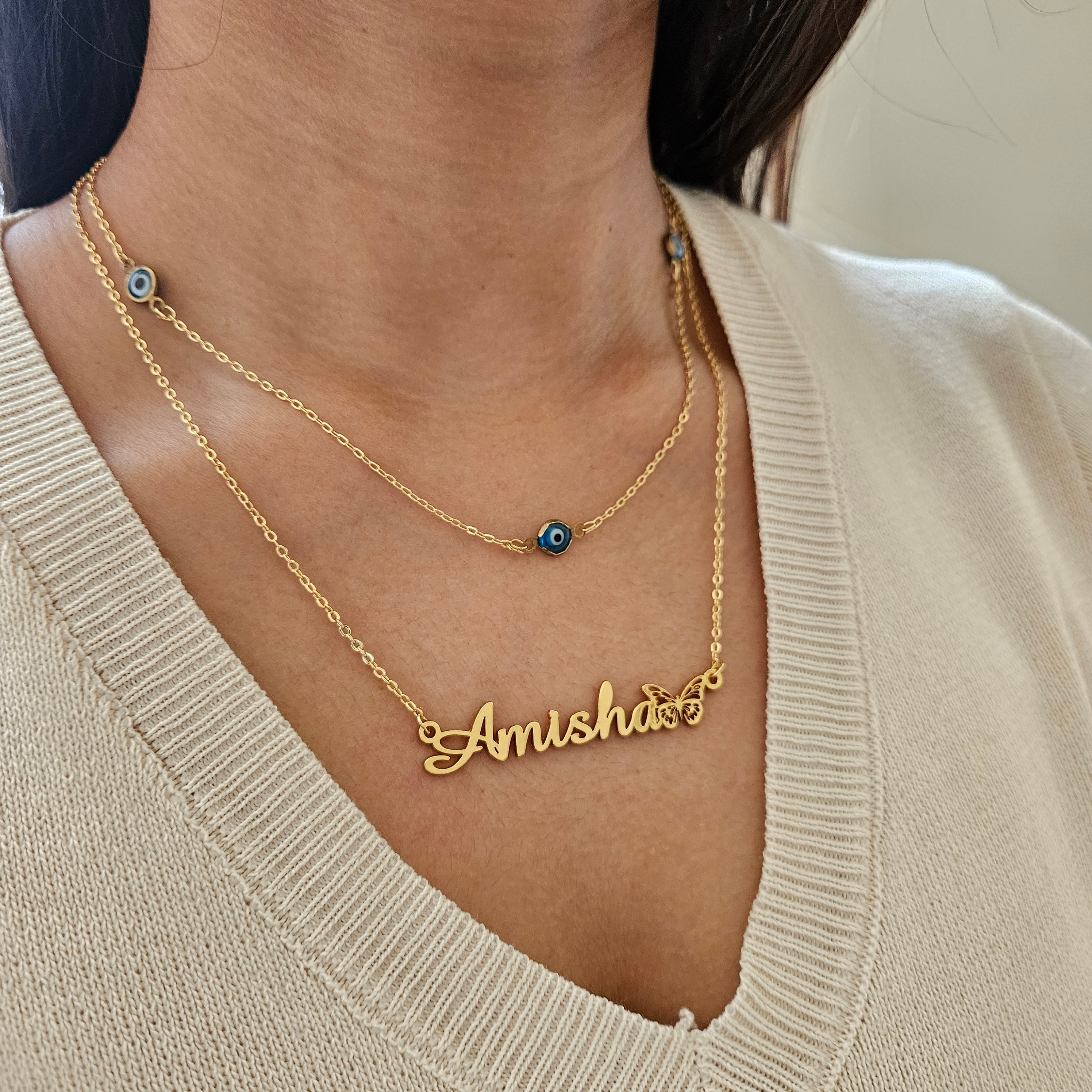 Evil Eye Layer Name Necklace
