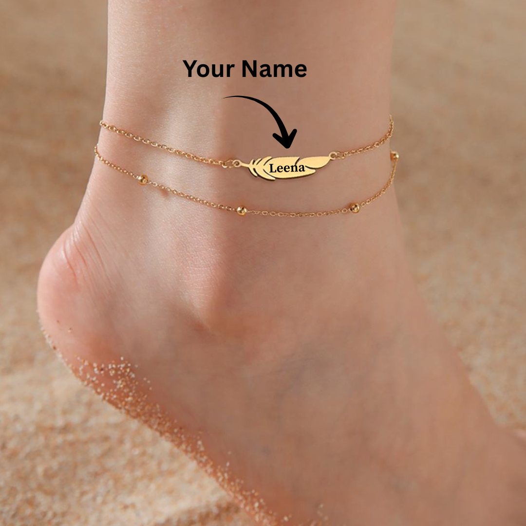 Customize Feather Name Anklet for Women
