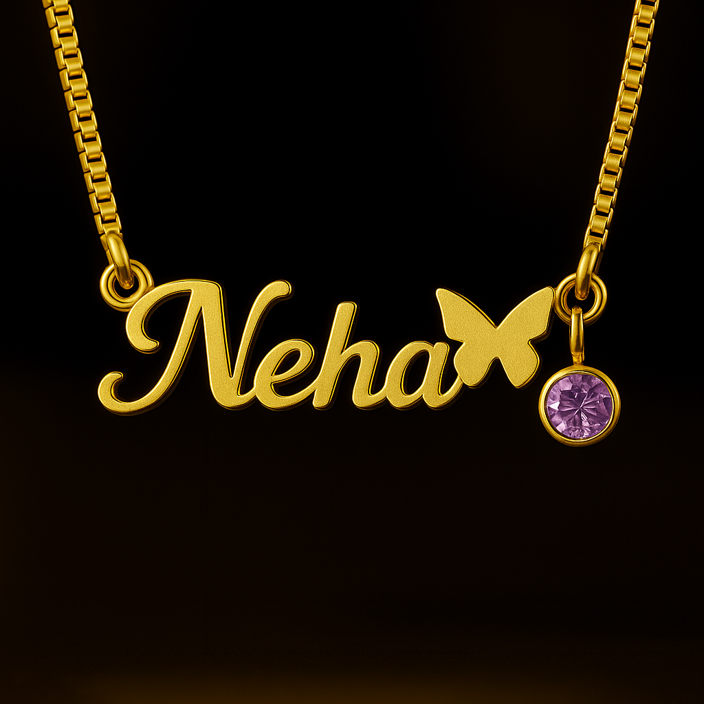 Name Necklace with Birthstone
