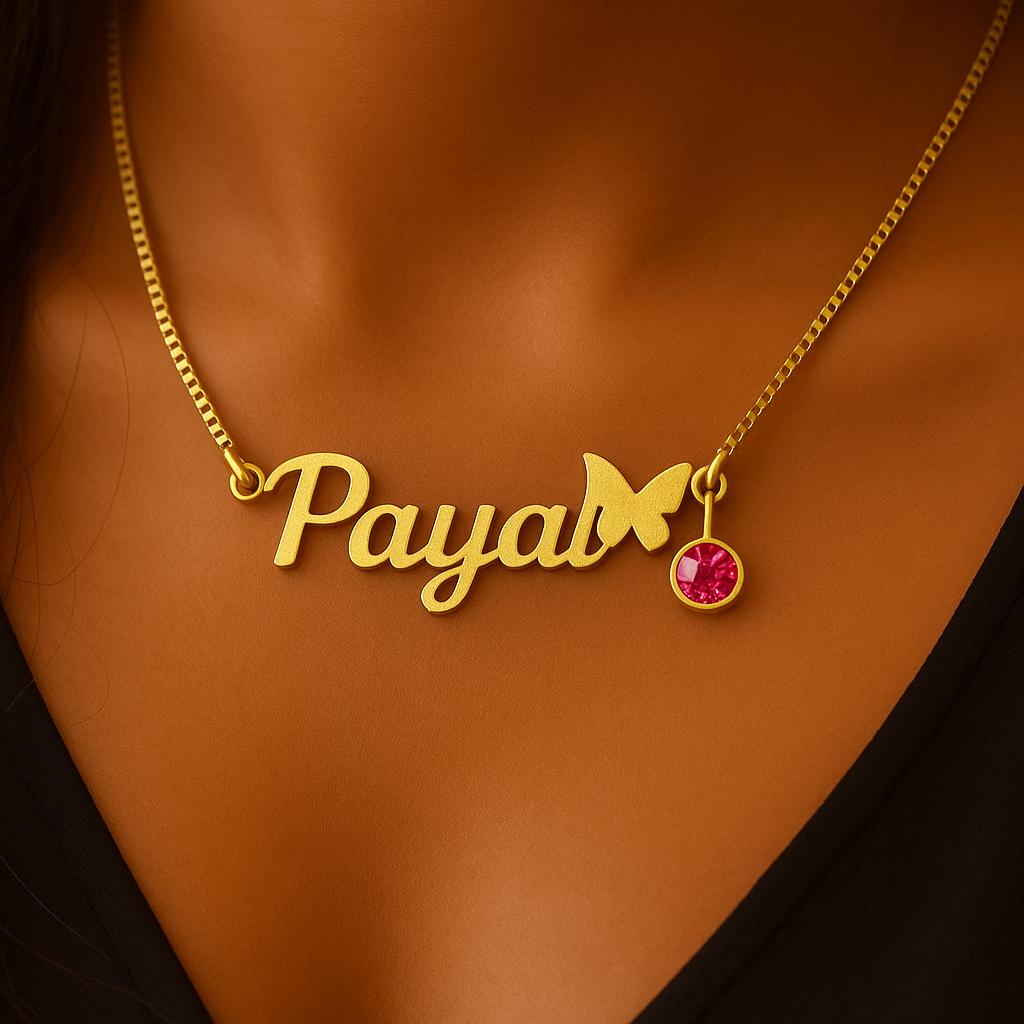 Name Necklace with Birthstone