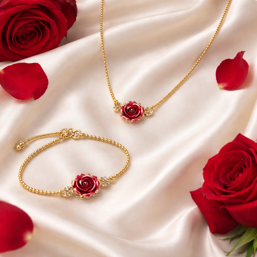 Rose Necklace Bracelet Combo