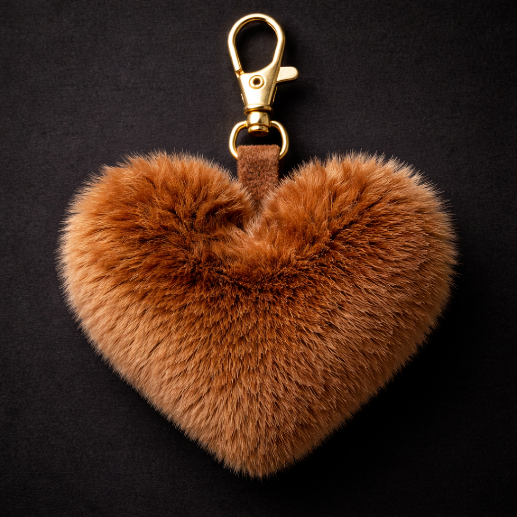 Heart Shape Fur Keychain Brown