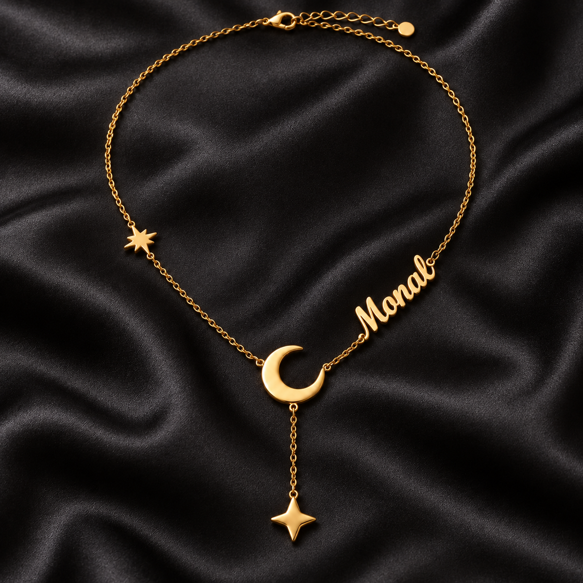 Personalized Moon and Star Name Necklace