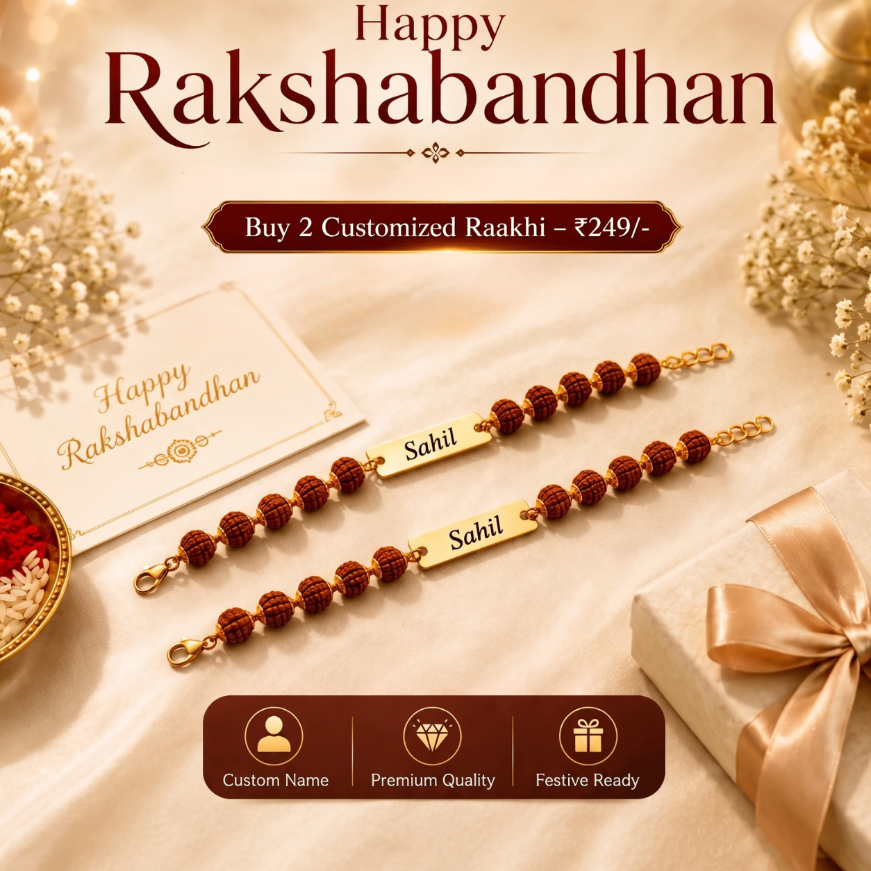 Customize Rudraksh Rakhi (Set of 2 Pcs)
