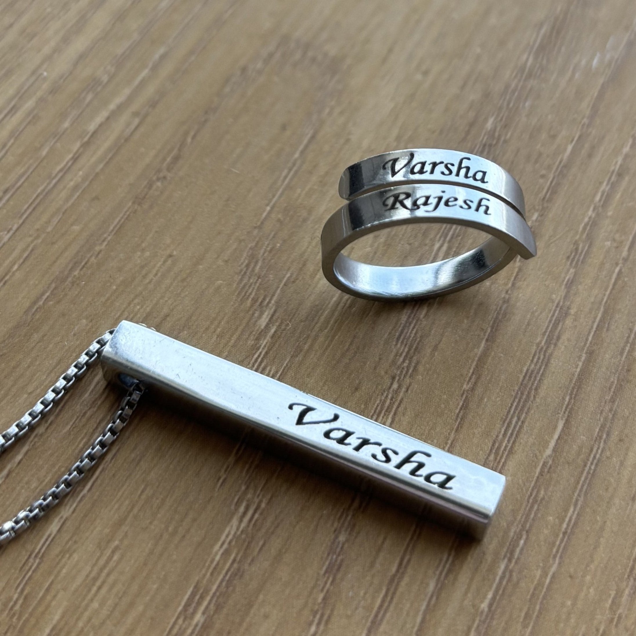 Engraved Ring & Bar Necklace Combo