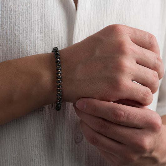 Geometric Hematite Bead Bracelet