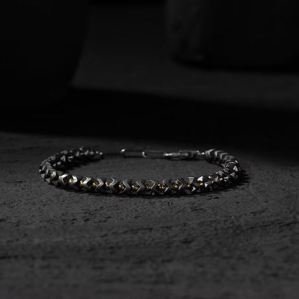 Geometric Hematite Bead Bracelet
