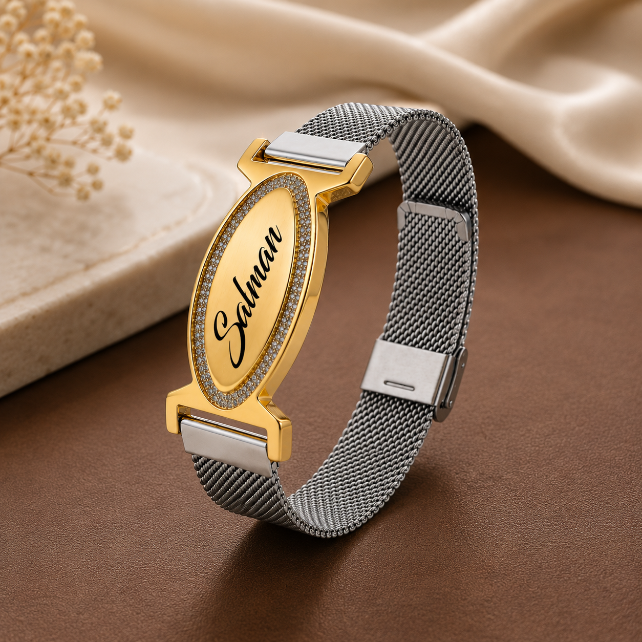 Engraved Name Bracelet with Adjustable Magnetic Belt