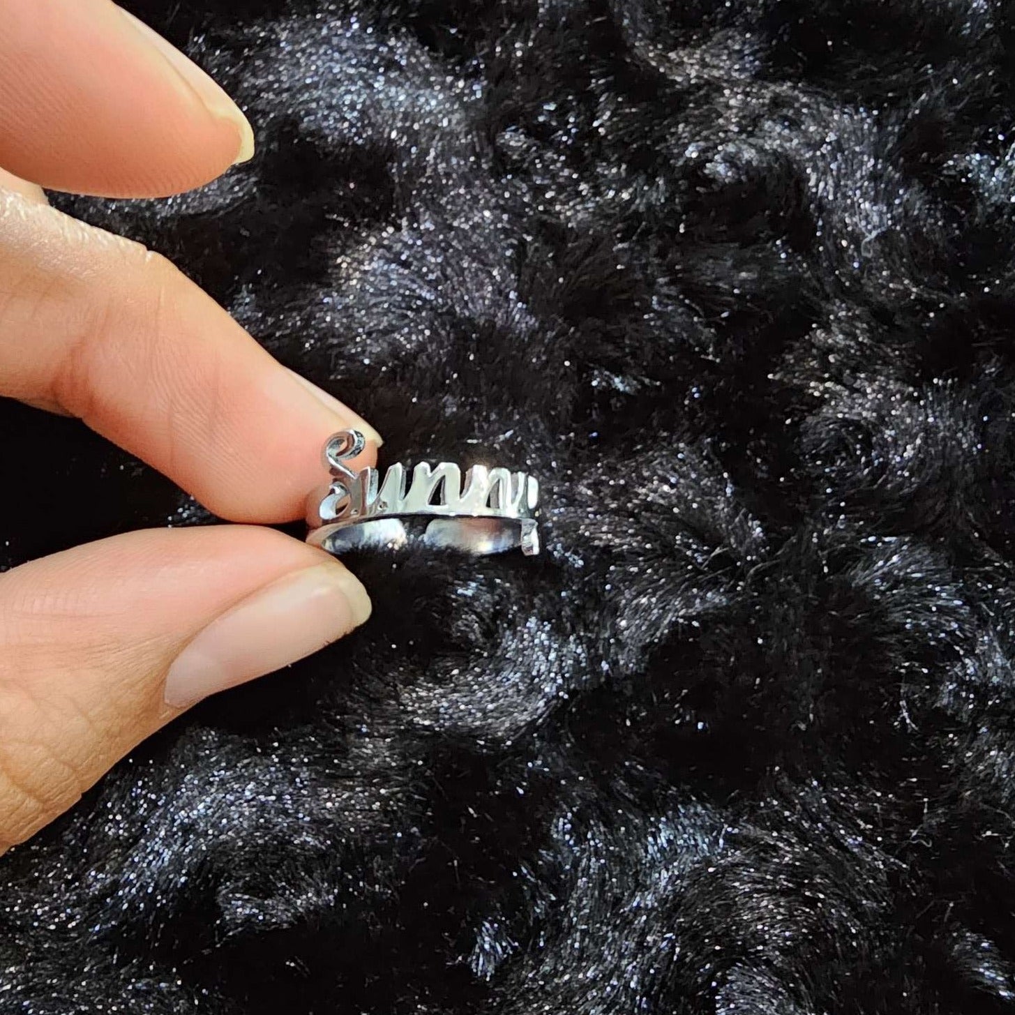 Silver Single Name Ring