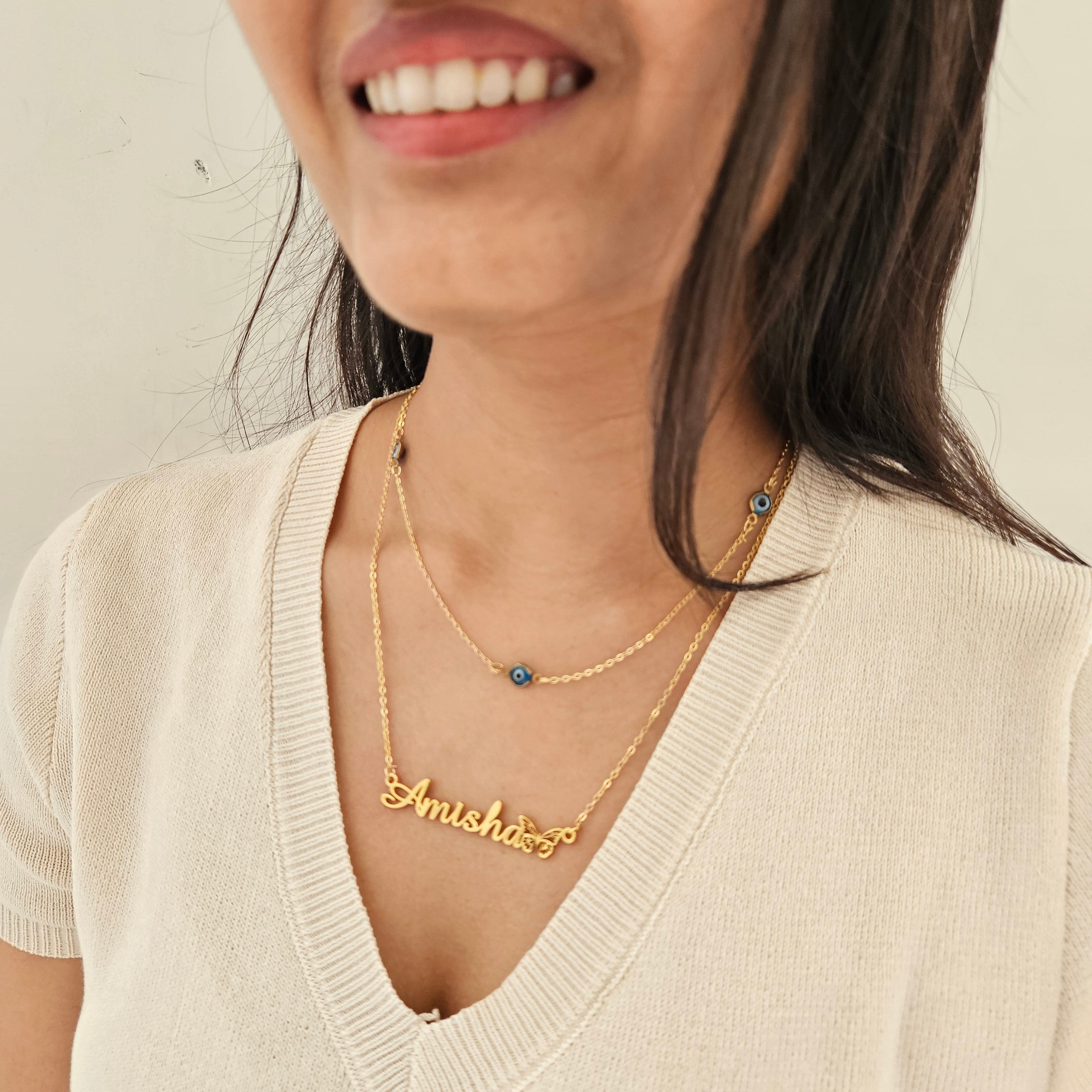 Evil Eye Layer Name Necklace