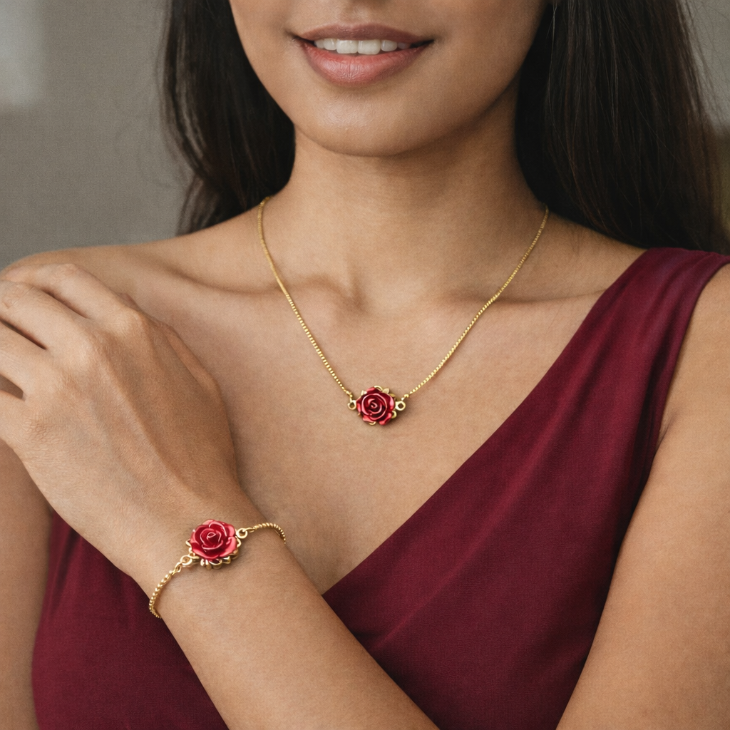 Rose Necklace Bracelet Combo