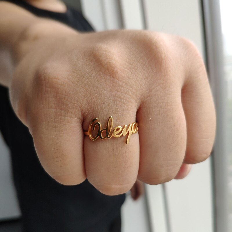 Customize Gold Single Name Ring