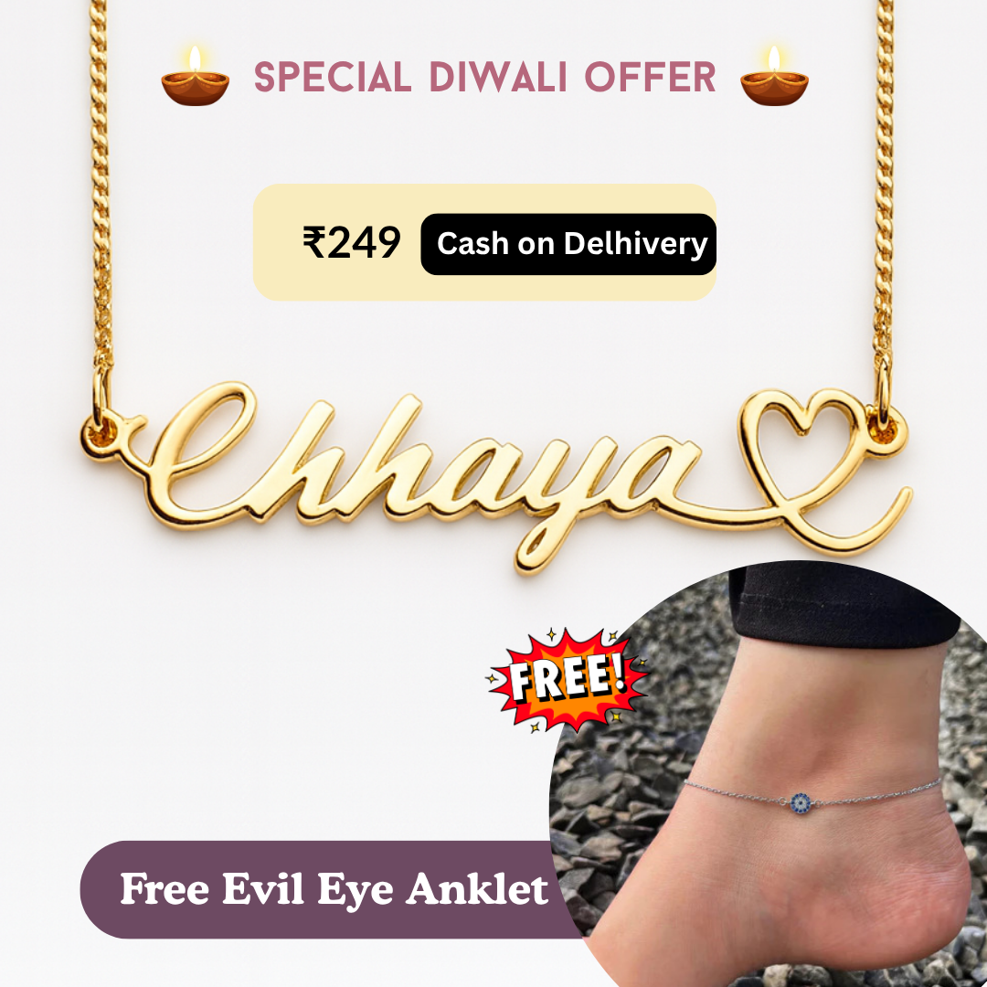 Personalized Heart Name Necklace + FREE Evil Eye Anklet