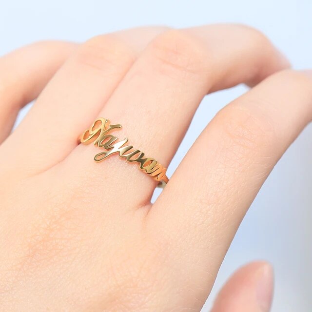 Customize Gold Single Name Ring – Zivi Fashion