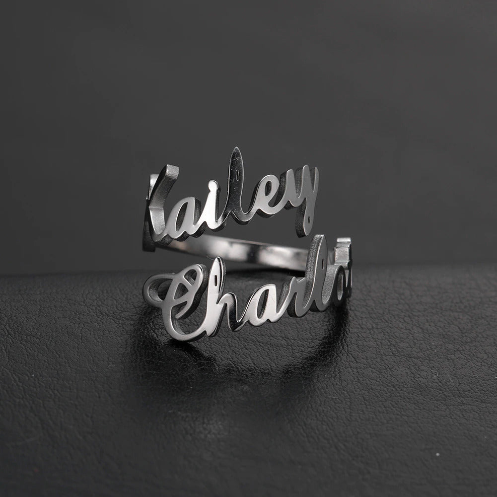 customize Sliver Double Name Ring