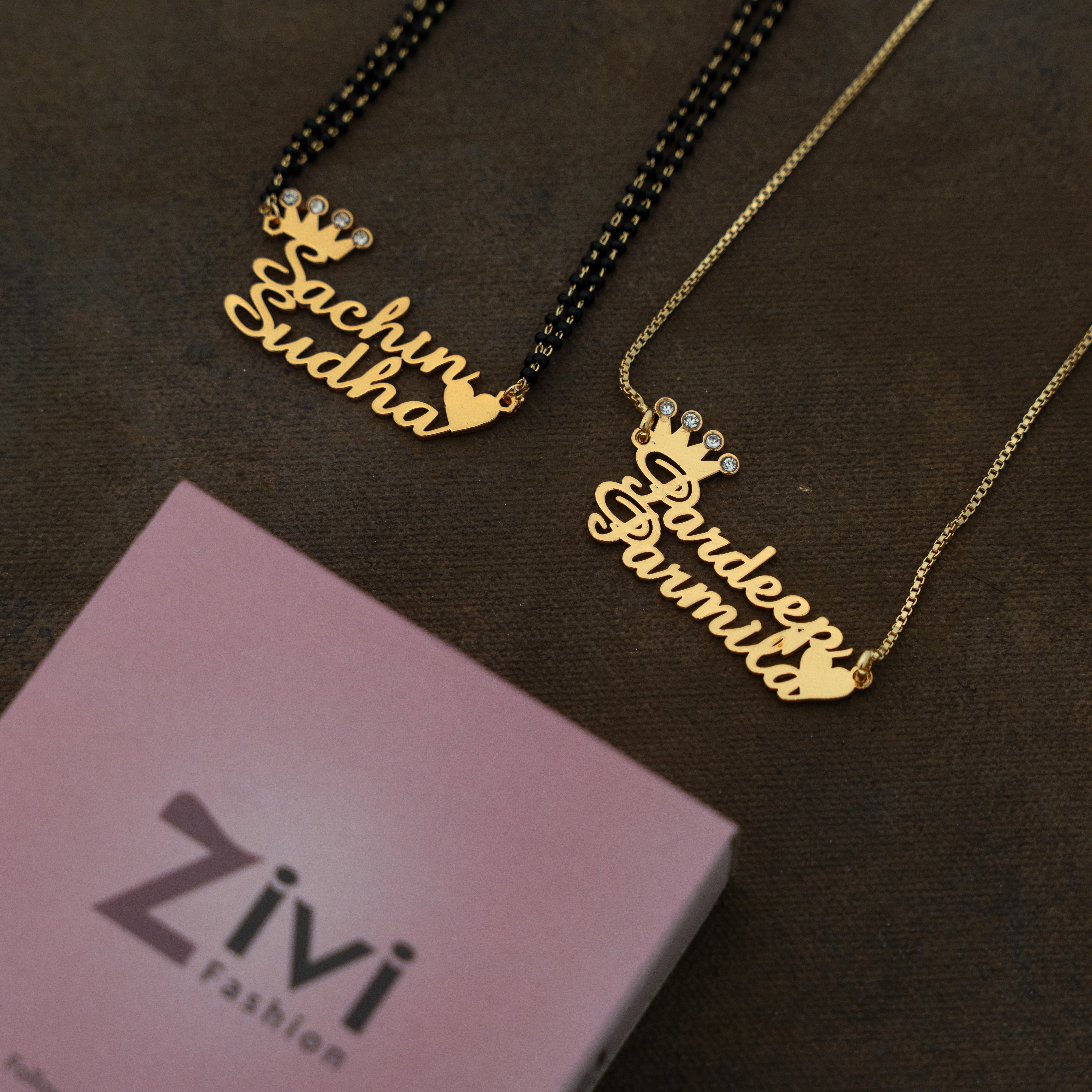 Diamond Heart And Crown Name Necklace