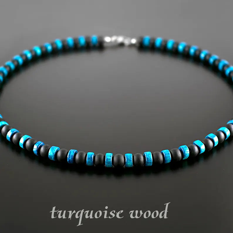 Turquoise Wood Bead Necklace