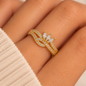 Tiara Crown Ring - gold crown ring with marquise stones