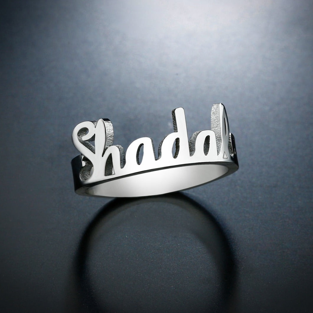 Silver Single Name Ring