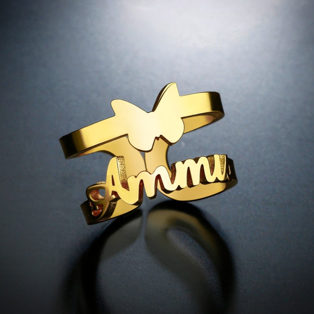 Customize Butterfly Name Ring