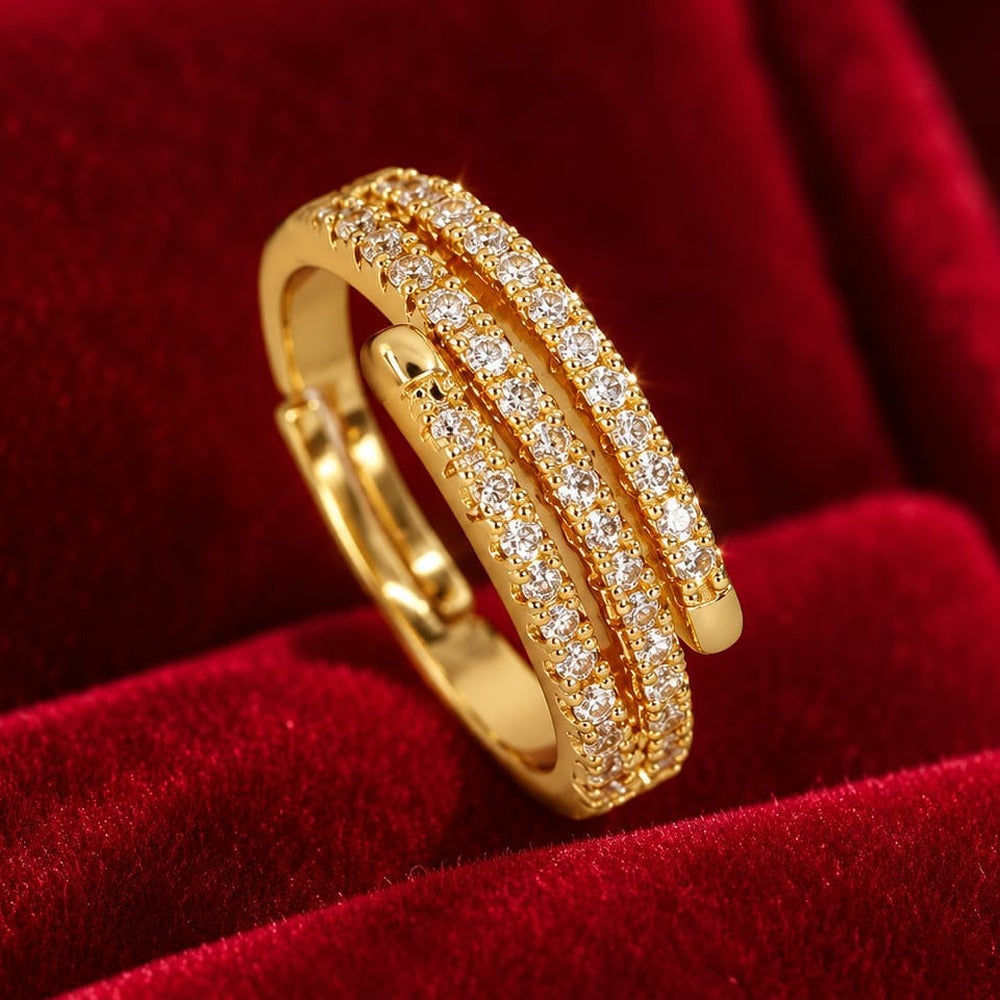 Spiral Sparkle Wrap Ring - three row stone spiral wrap ring