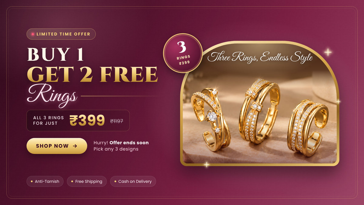 Buy 1 Get 2 Free Rings - all 3 rings for just ₹399, limited time offer at Zivi Fashion