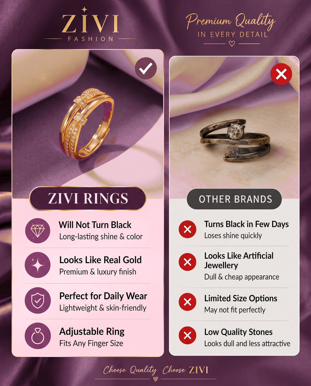 Zivi rings vs other brands: long-lasting shine, real gold look, daily wear, adjustable fit